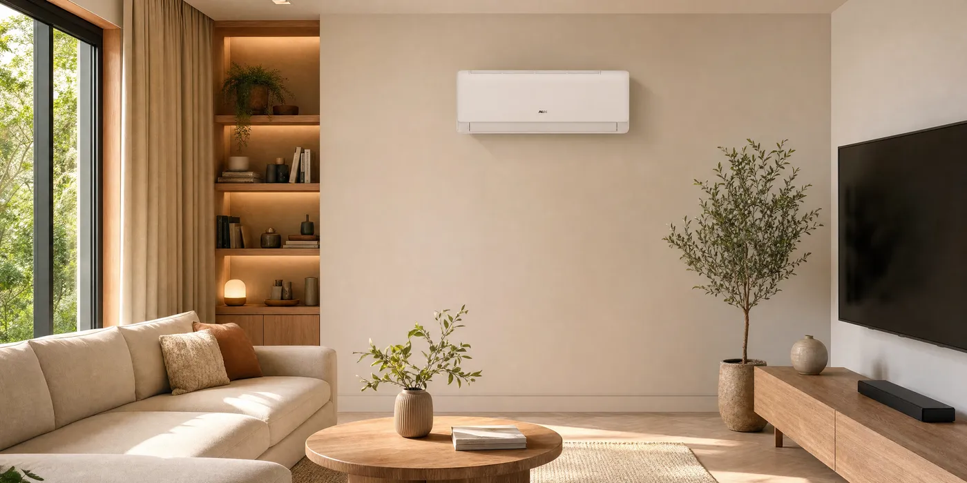 Airco-binnenunit in een woonkamer — multisplit voor meerdere ruimtes