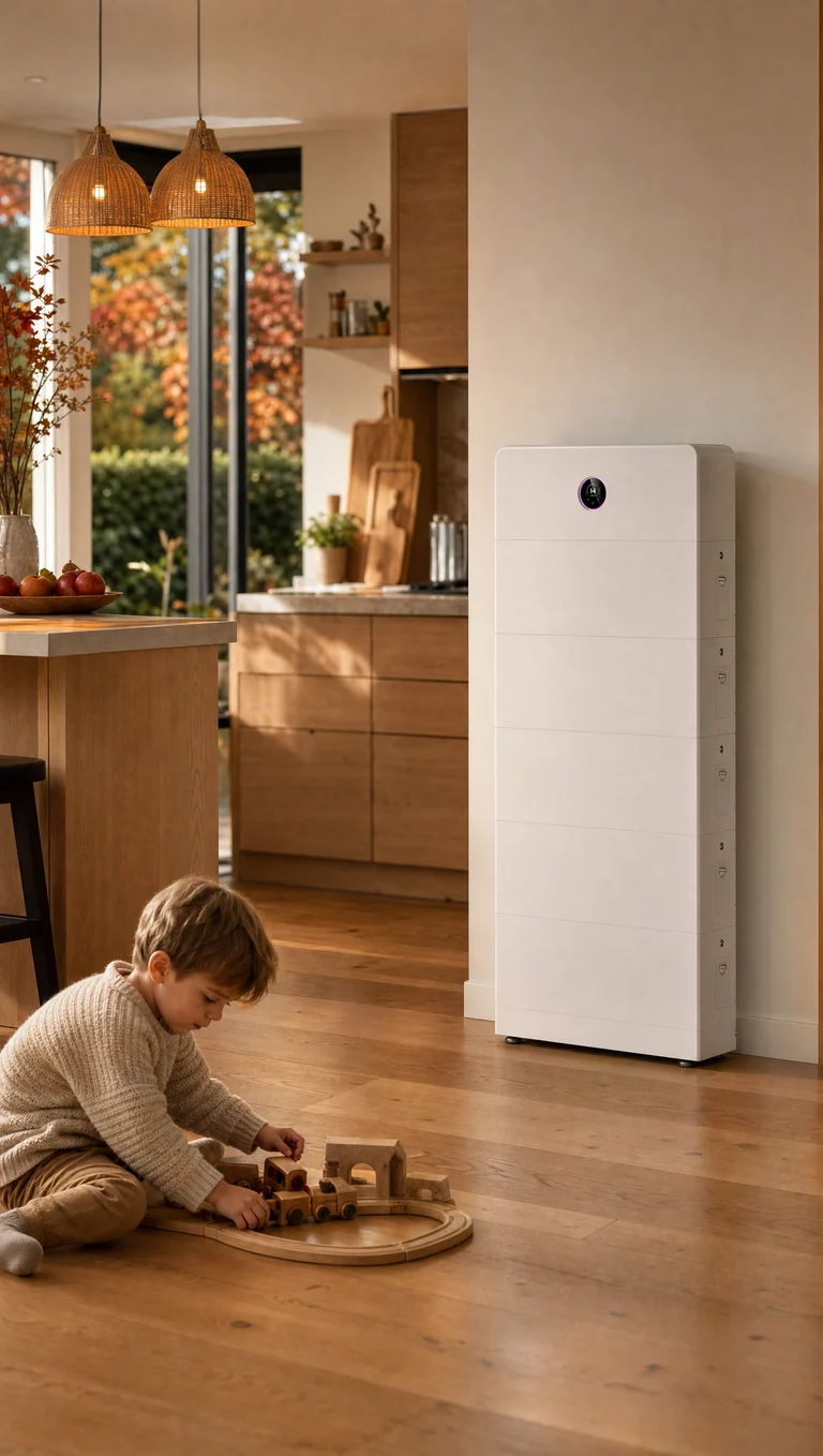 GoodWe ESA thuisbatterij in een woning met een spelend kind