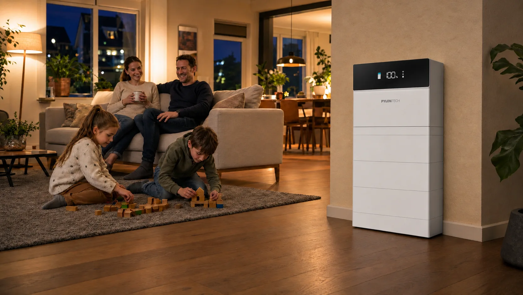 Dezelfde woning met thuisbatterij: licht blijft branden bij stroomuitval.